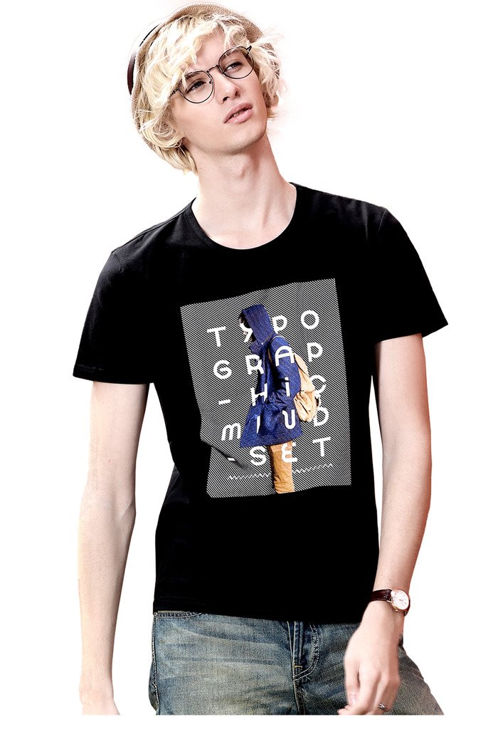 Faleto Casual Herren T-Shirt mit Print Mann Muster kurzarm T-Shirt Slim Fit Tops Sommer, Gr. M - 3XL(Schwarz, [Tag Size L]=EU S)