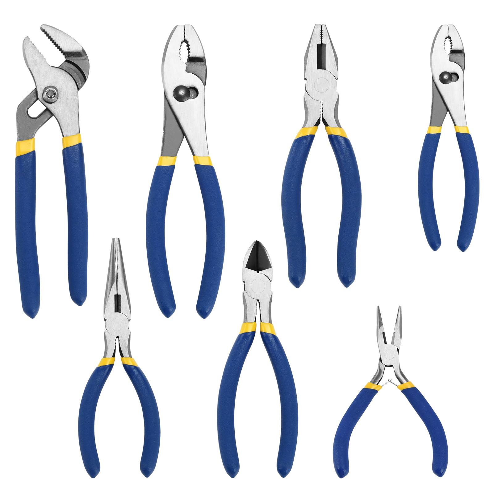7pcs Pliers Set with Groove Joint, Long Nose, Slip Joint, Linesman, and Diagonal Pliers for DIY & Home Use (Blue)