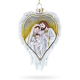 Holy Family Heart Blown Glass Christmas Ornament
