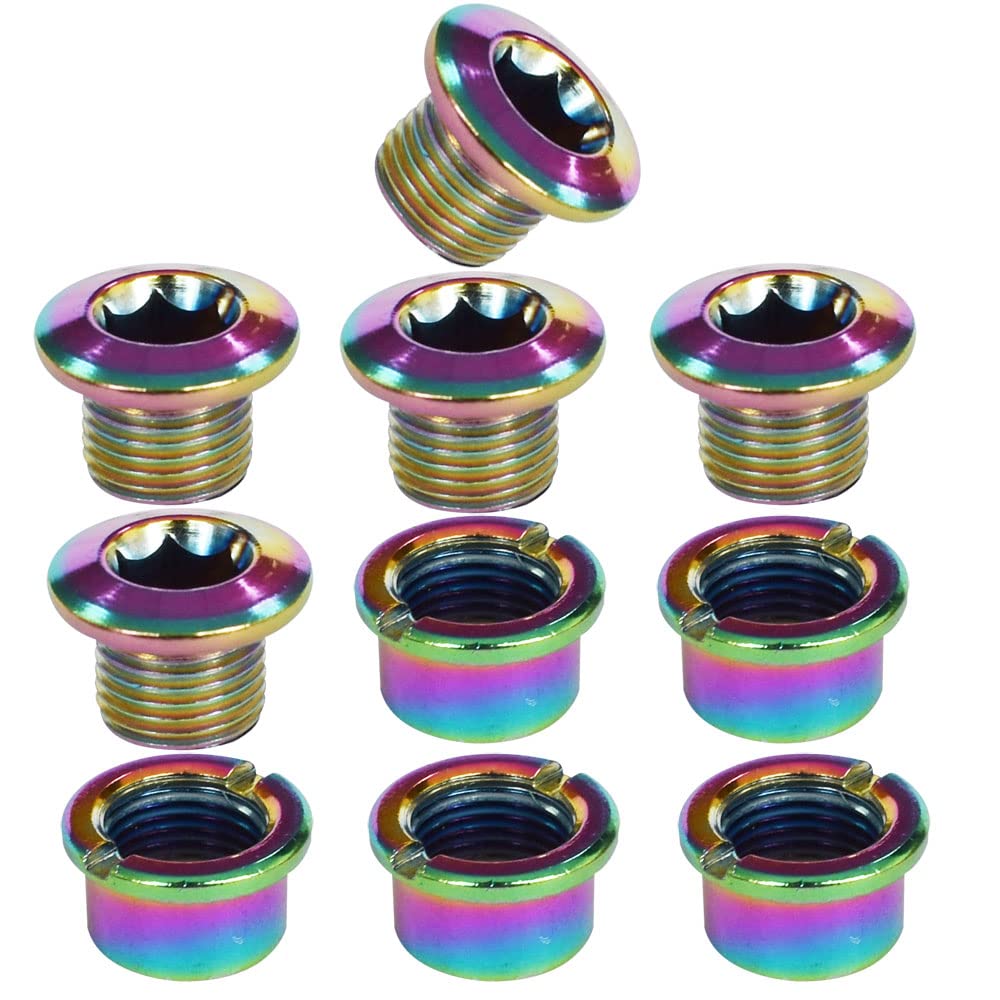 Albedel Single Chainring Bolts Screws Disc Crankset Nuts Chainwheel Fit Colorful for Road Bike Mountain Bike MTB 5 pcs