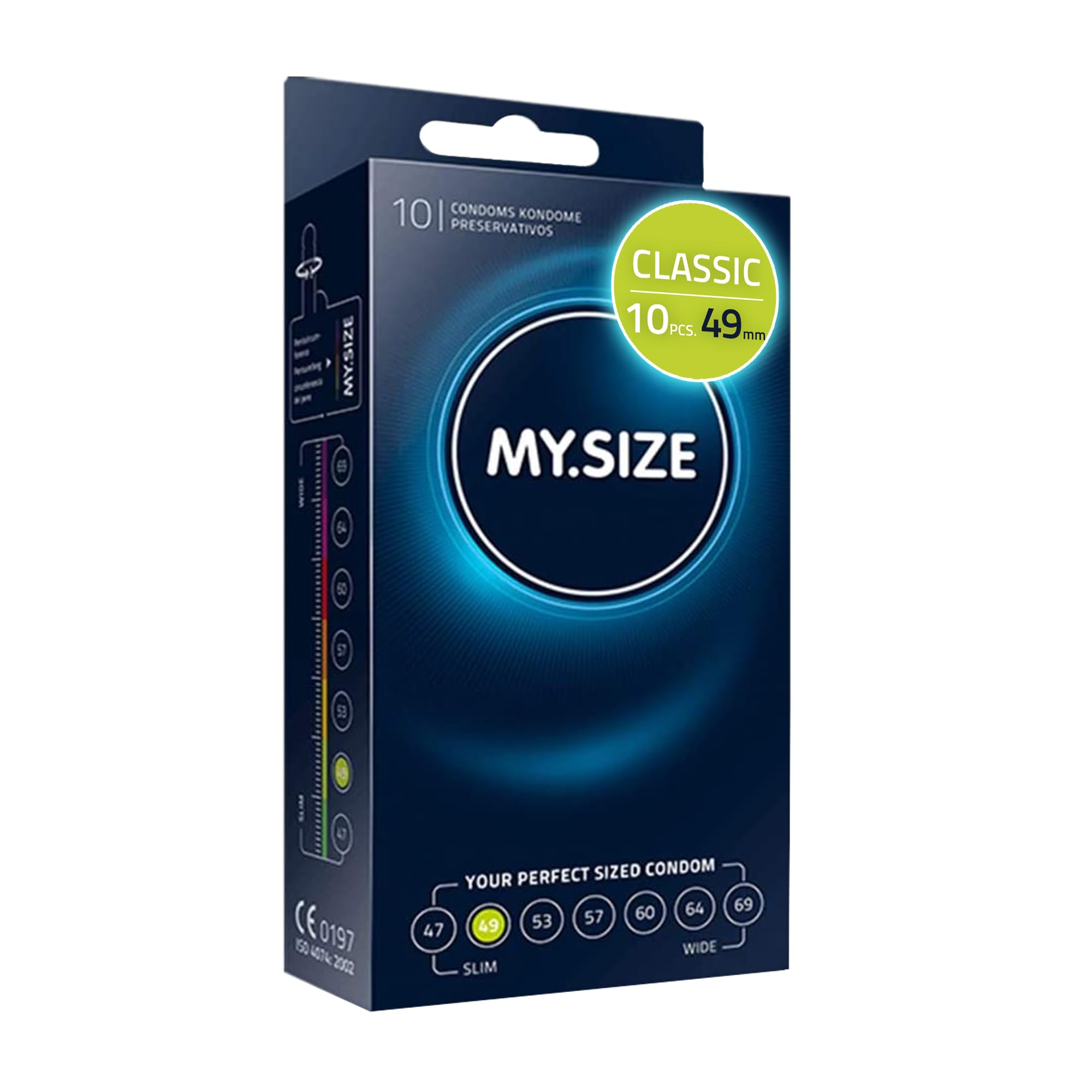 MY.SIZE Classic Condoms Size 2 I 49 mm Width I 10 Pieces Standard Pack I Premium Condoms Extra Thin I True to Touch Gossamer I Thin 0.07 mm wall Thickness I Vegan I for Men
