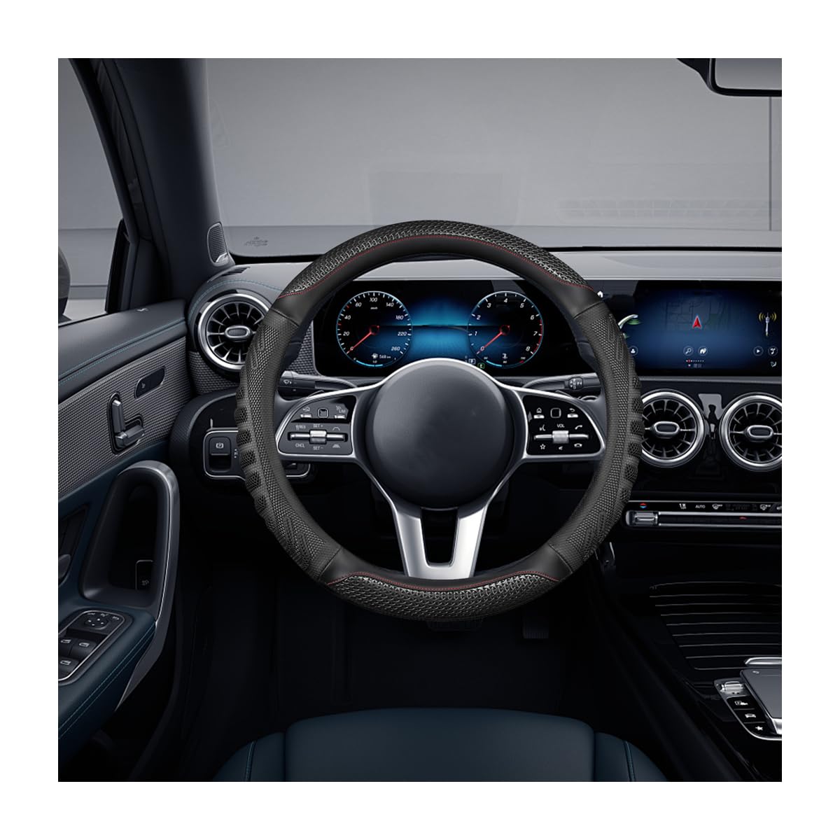 Car Steering Wheel Cover, Anti-Slip Leather Breathable Comfortable Automotive Steering Wheel Cover Protector Decoration for Men and Women, 15 Inch Universal for SUV, Truck, RV（Black）