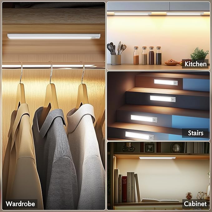 Under Cabinet Lights, 4 Pack 1800Ah Large Motion Sensor Light Indoor with 3 Color Temps, Dimmable Closet Lights, LED Magnetic Light, Rechargeable Under Counter Lights for Kitchen (8Inch-4Pack)