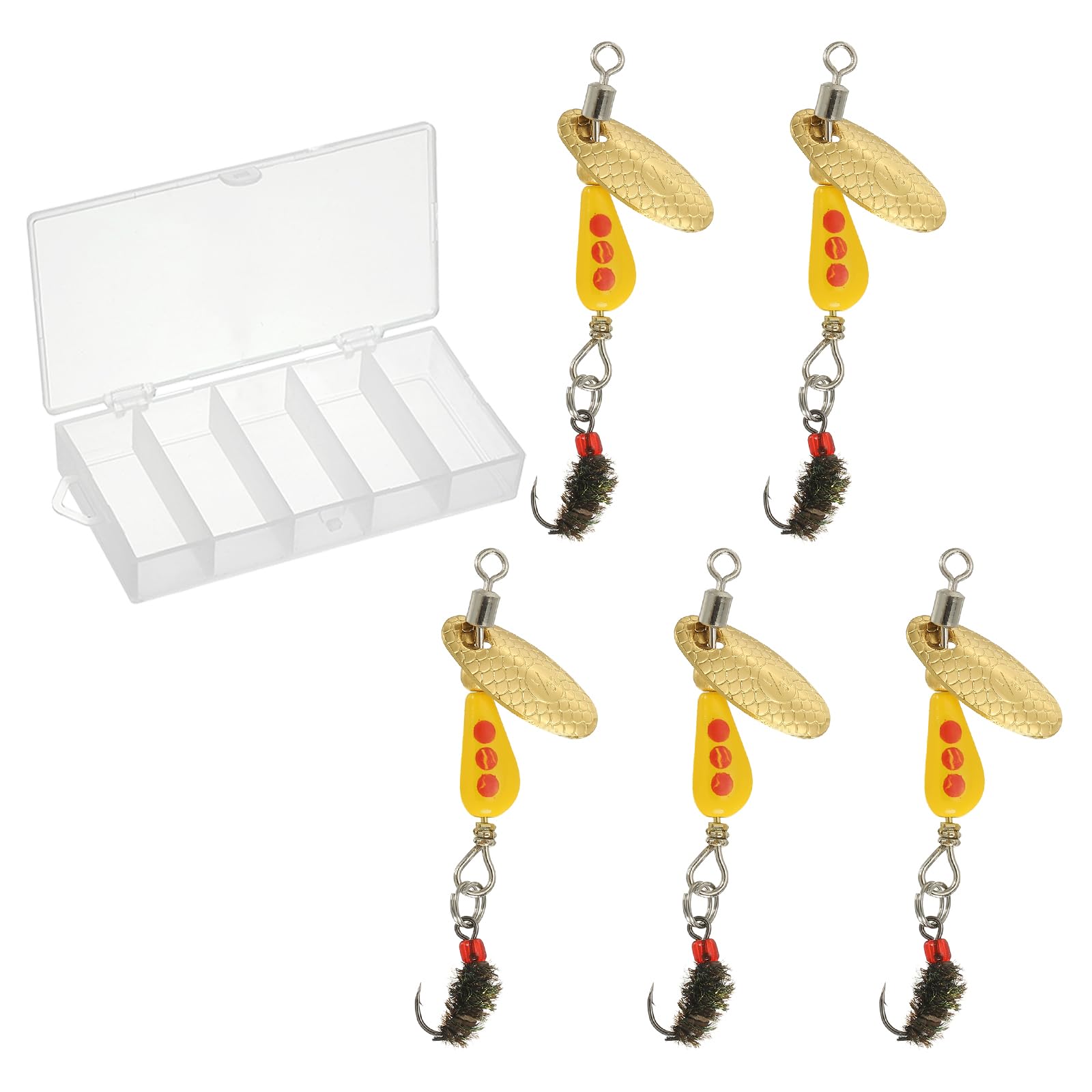 PATIKIL Trout Lures 1/10 oz, 5Pack Trout Spinners Fly Trout Fishing Lures Fishing Spinners Baits Tackle with Tackle Boxes for Freshwater Saltwater Fishing, Yellow/Red