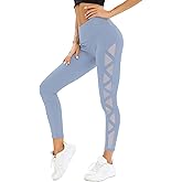 YUDESEN Mesh Workout Leggings, Yoga Pants with Pockets for Women, Tummy Control Yoga Pants Workout Athletic Running Leggings