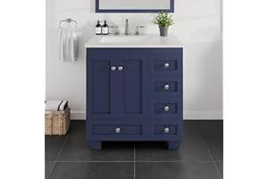 Eviva Acclaim Bathroom Vanities – 30 Inch Bathroom Vanity with Sink, Pre-Assembled Solid Wood Cabinet, Carrara Quartz Countertop with 3-Hole Faucet Mount, Porcelain Undermount Sink, Soft-Close Drawers