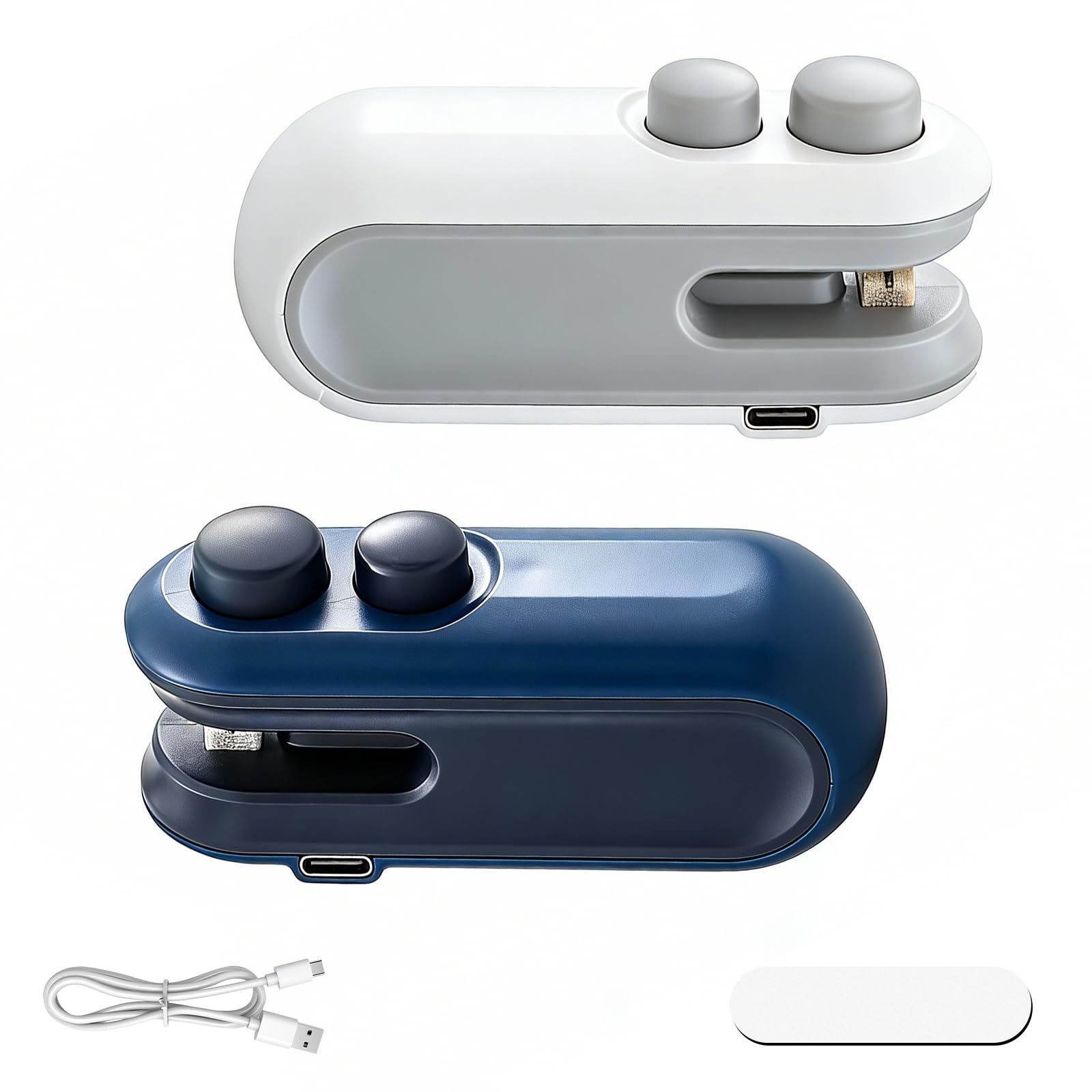 Photo 1 of 2PCS Mini Bag Sealer, Upgraded 2 in 1 Heat Sealer with Cutter, Rechargeable Mini Bags Sealer Portable Resealer Machine for Snack Plastic Bags Food Storage (white + blue)