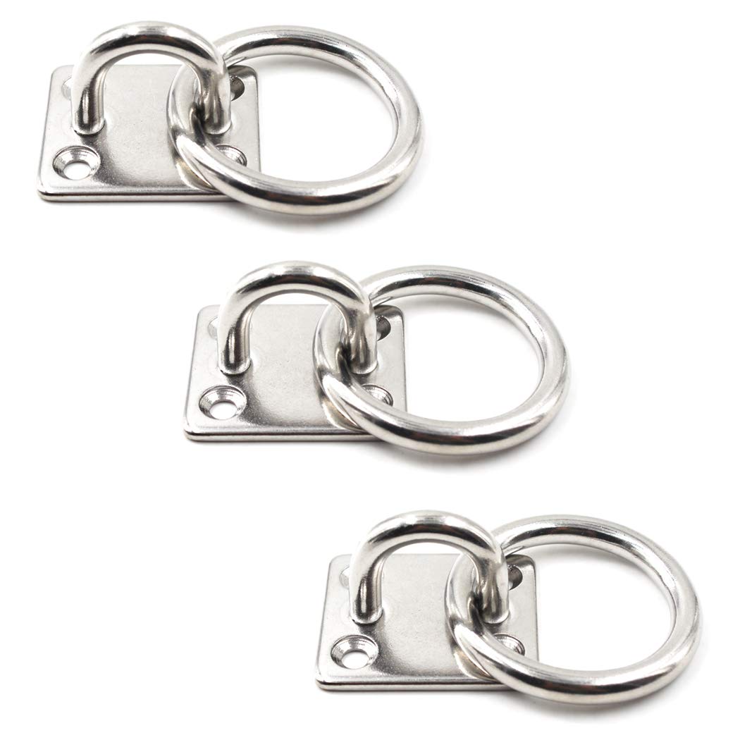 SeeRaphee Square Ceiling Wall Mount Hook Heavy Duty Pad Eyes with Ring 1/4" 6mm 304 Stainless Steel Great for Yoga Swings Hammocks/Boat Rigging/Marine Deck Hardware/Suspension Training Straps (3PCS)