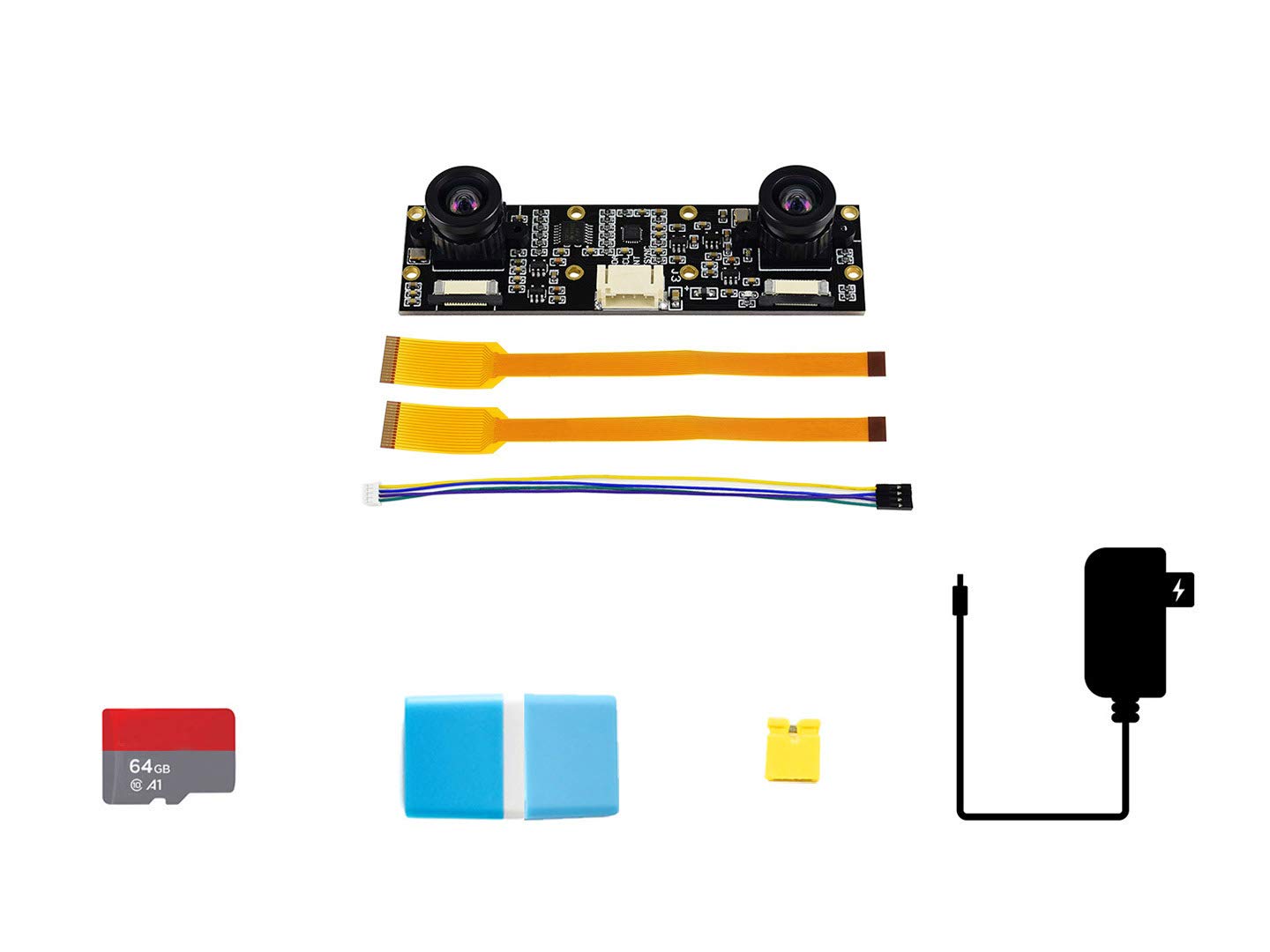 Waveshare Jetson Nano Development Pack (Type D) Designed for Evaluating depth vision/stereo vision Bundle with IMX219-83 Stereo Camera 64GB TF Card Accessories(5 Items)