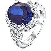 RANDES Big Oval Engagement Rings for Women Sterling Silver Sapphire/Ruby/Emerald/Amethyst Ring with Halo 8.8 Cttw Large Oval Gemstone Birthstone Ring Size 6-10