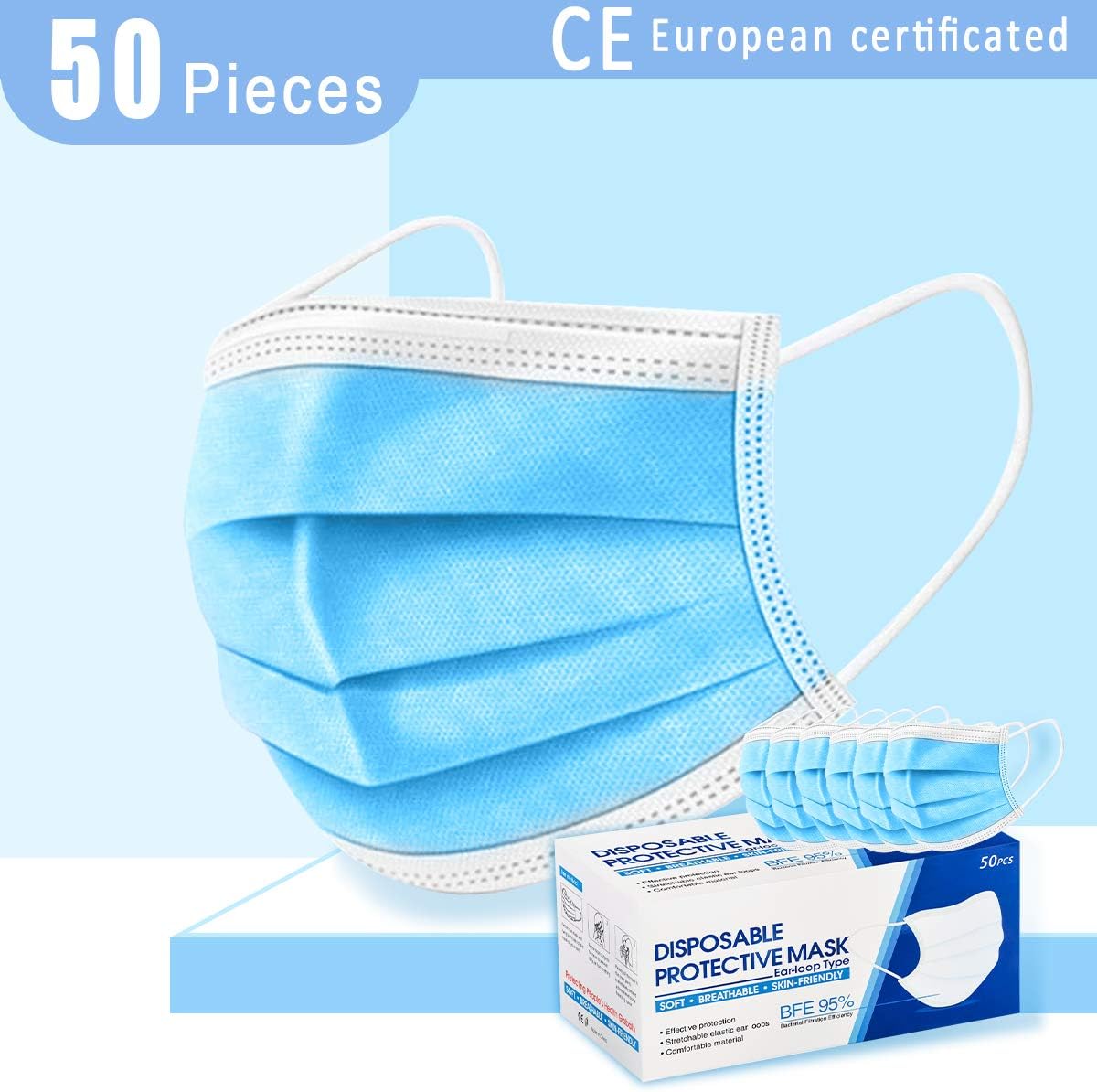 【Attention :"PRODELI-US" is The ONLY Qualified and Real Supplier, Others are Fake】50PCS Disposable Protective Mask 3 Layers Dustproof Facial Protective Cover Masks