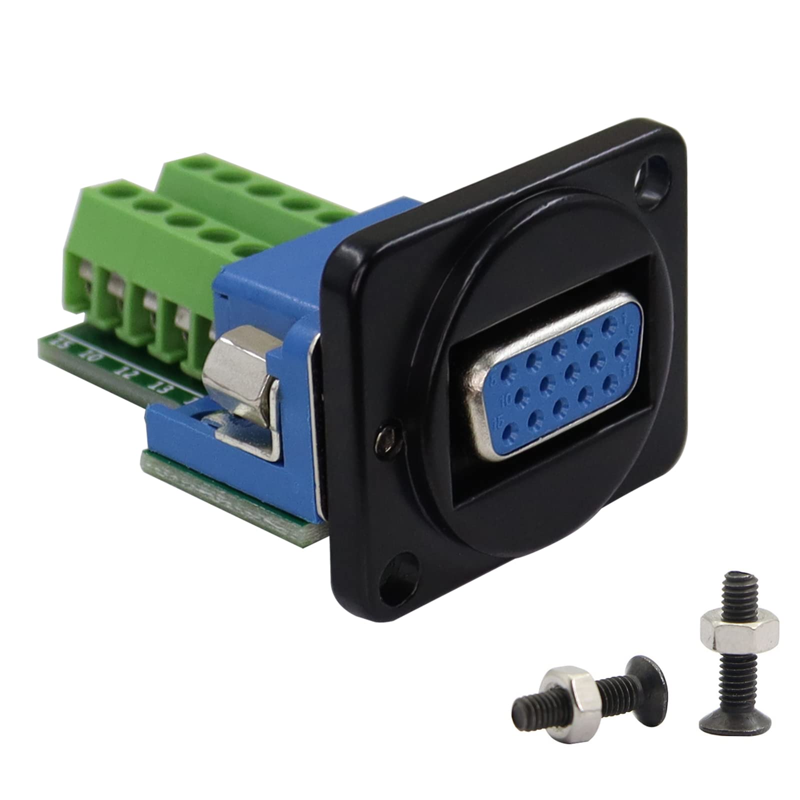 QIANRENON DB15 3+6 Solderless Crimp Module Connector VGA Female XLR Panel Mount Header 3 Row DB Engineering Wiring Socket,Transmits Analog Video Signals,Black