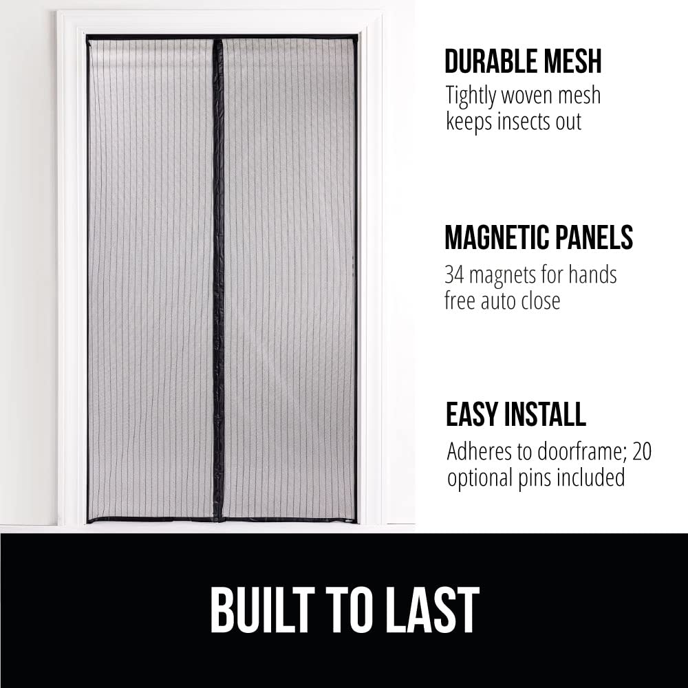GORILLA GRIP Magnetic Screen Door, Hands Free Mesh Curtain Keeps Bugs and Mosquitos Out, Automatic Magnet Closure, Heavy Duty Patio Sliding Dog Doors Cover, Window Screens Protector, Black 38x82