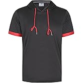 dolessismore Men's Short Sleeve Hoodies Workout Gym Quick Dry Hooded T-Shirts With Drawstring Running Sweatshirts