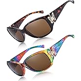 LVIOE Polarized Sunglasses for Women Trendy Wraparound Butterfly Decoration with UV400 Protection LS2301