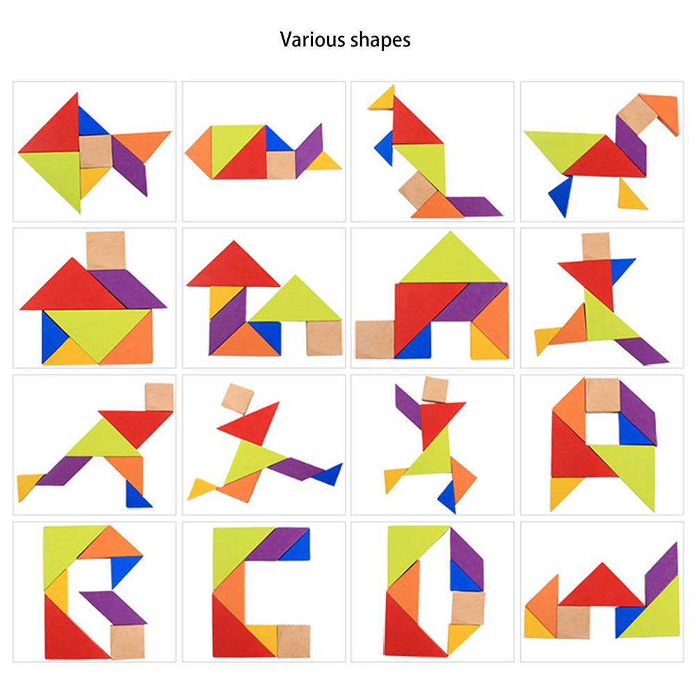 Wooden Tangrams Puzzles, 28 Pieces Tangram Puzzle Book Set Toy Colorful Educational Gift