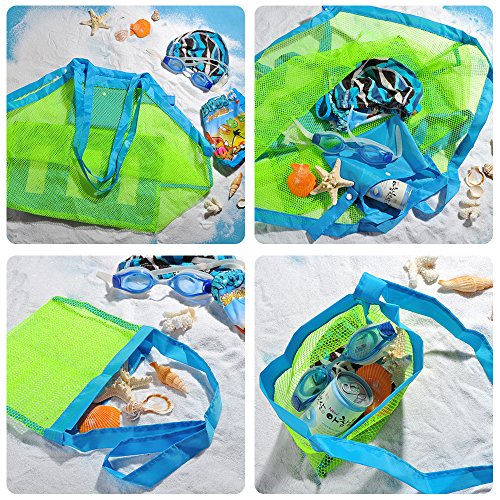 4 Pack Beach Mesh Tote Bag, FineGood Sand Toys Shell Reusable Foldable