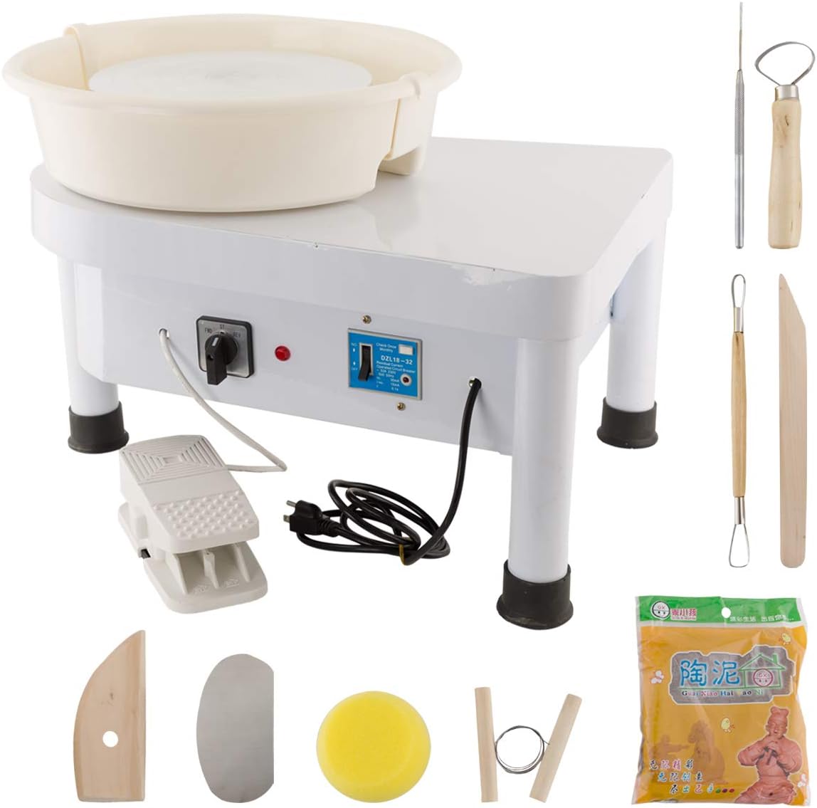 TUNTROL Pottery Wheel with Foot Pedal, 350W Triangle Ceramic Machine with 25cm Detachable Basin for Clay Art Craft Work DIY