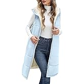 Uikue Womens Fall Long Vest - Sleeveless Fleece Lined Coats Sherpa Quilted Puffer Jackets with Hood Zip Warm Winter Outwear
