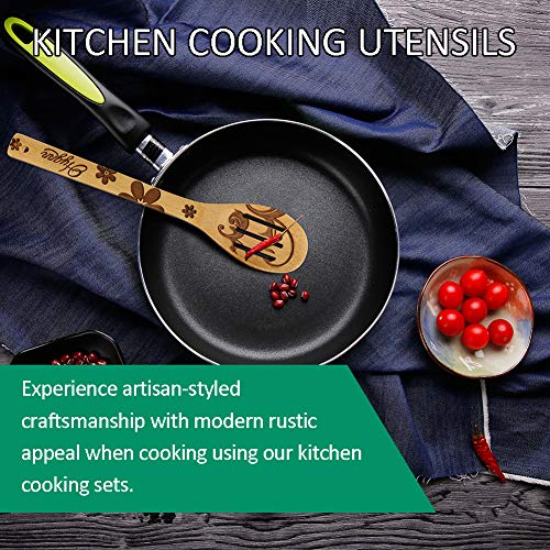 Carving Flower Spoons - Organic Wooden Bamboo Cooking & Serving Utensils - Kitchen Utensils Set Cooking Tool Set - Cooking Spatula And Spoons 5 Piece Set Wooden Spoons House Warming Presents