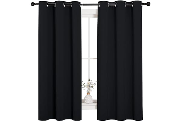 NICETOWN Halloween Pitch Black Solid Thermal Insulated Grommet Blackout Curtains/Drapes for Bedroom Window (2 Panels, 42 inches Wide by 63 inches Long, Black)