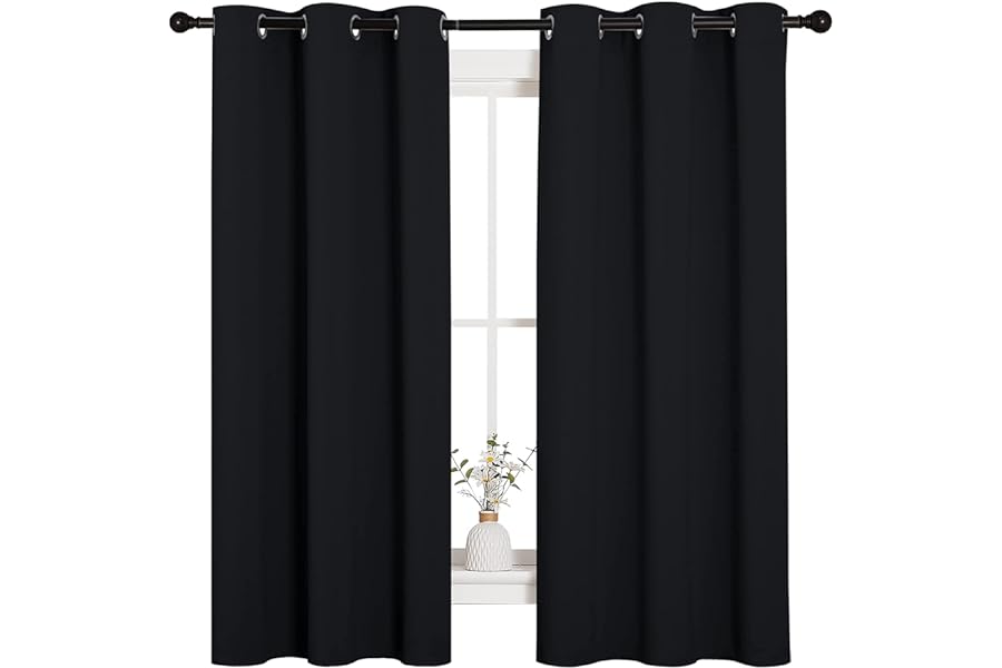 NICETOWN Halloween Pitch Black Solid Thermal Insulated Grommet Blackout Curtains/Drapes for Bedroom Window (2 Panels, 42 inch