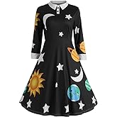 Womens Halloween Costume Cute Miss Frizzle Dress Peter Pan Collar Space Planet Dresses