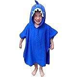 Hudz Kidz Premium Hooded Towel Poncho for Kids & Toddlers, Soft 100% Cotton, Ideal at Bath, Beach, Pool (Blue Shark)