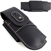 Topstache Leather Knife Sheath for Belt - Horizontal Carry Knife Holster - EDC Belt Organizer - Leather Multitool Sheath Pouch with Two Snap Closure for Folding Knife, Black