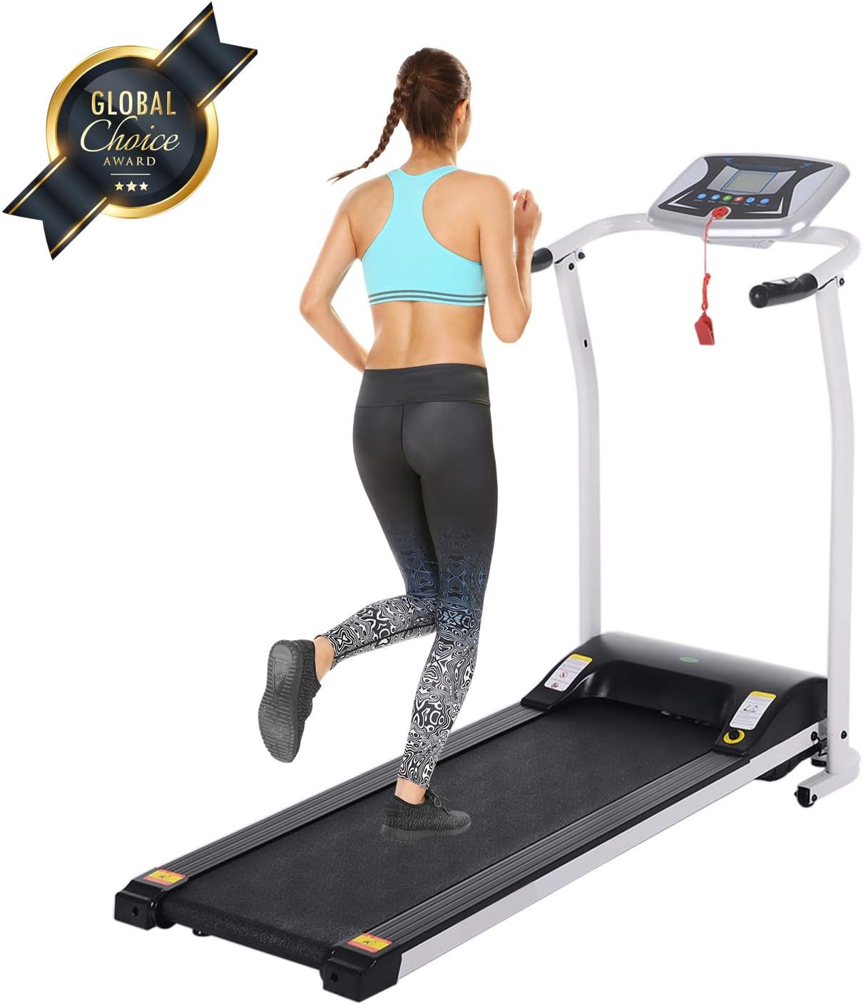 OppsDecor Folding Treadmill for Home, Electric Treadmills with LCD Display Exercise Fitness Trainer Walking Running Machine (White)
