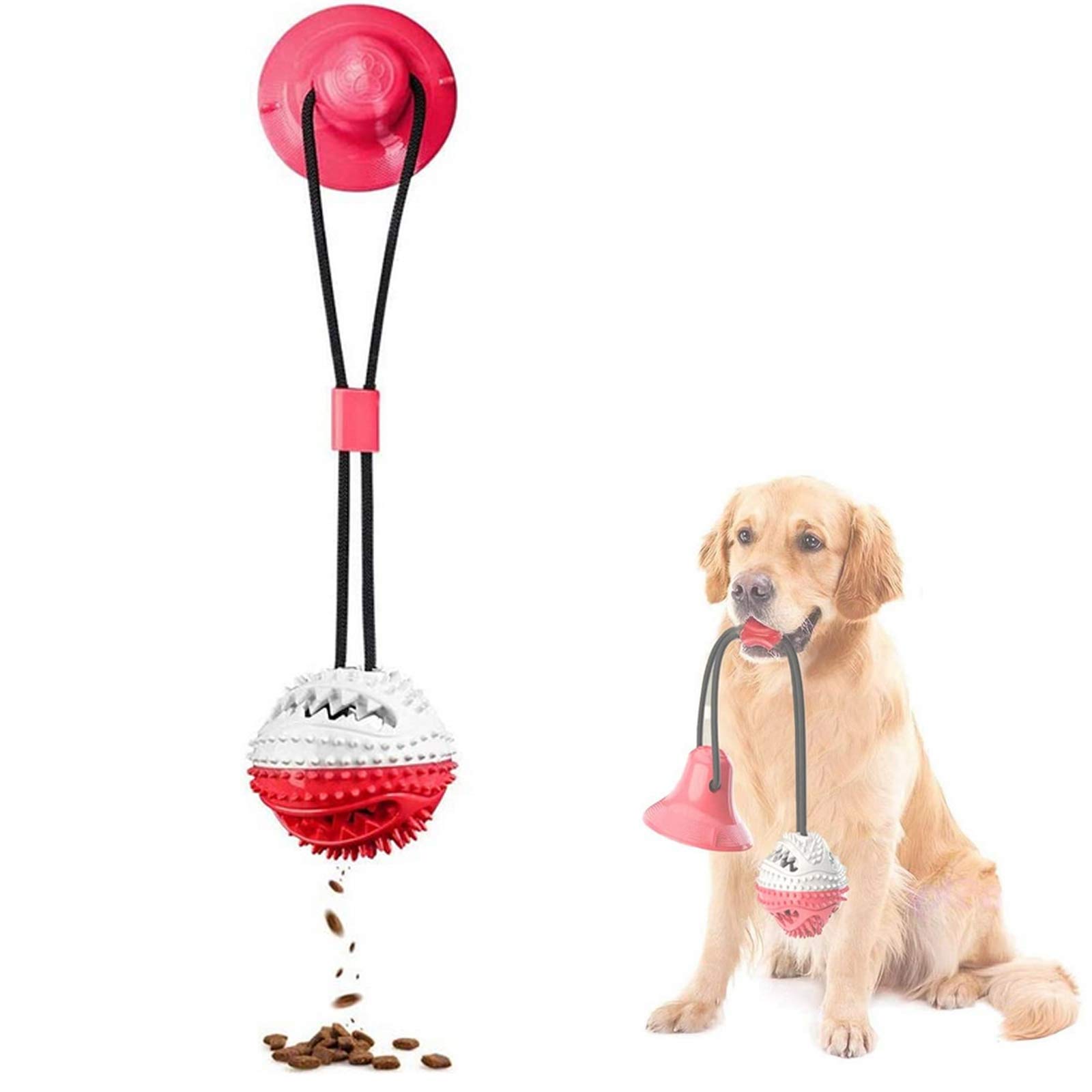 Vandove Suction Cup Dog Toy,Multifunctional Pet Molar Bite Toy,Pet Molar Chew Toy Dog Tug Rope Ball Toy,Interactive Puppy Molar Training Rope, for Tug of War Teeth Cleaning and Chewing (#2 Red)