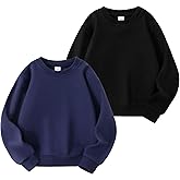 ZXIIYNU 2 Pack Kids Cotton Sweatshirt Basic Thin Long Sleeve Crewneck Pullover for Toddler Boys and Girls Tops
