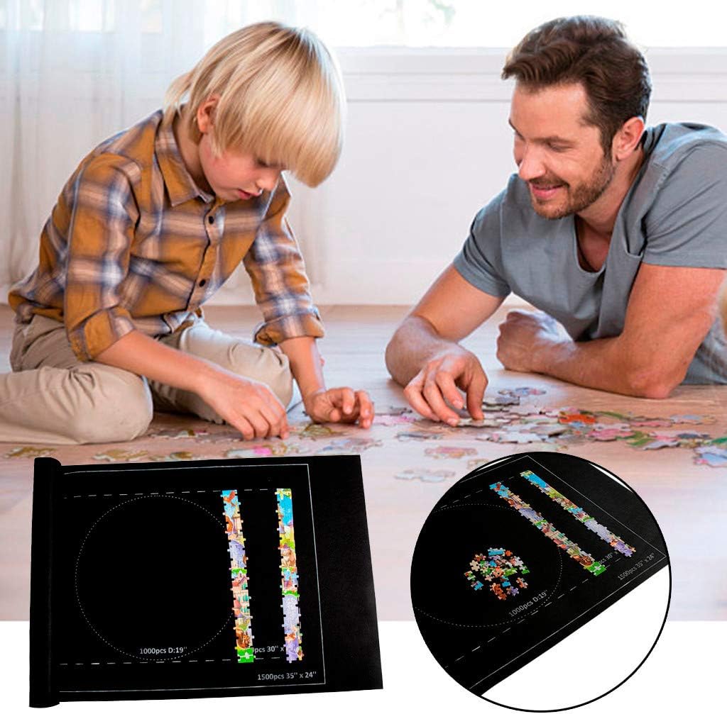 Jigsaw Puzzle Mat Roll Up, Puzzle Saver Store 500 1000 1500 Pieces Felt Puzzle Mat Storage Mat for Jigsaw Puzzle Player (Black, 26"x46")