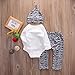 Newborn Boy Girl 3pcs Set Mustache Beard Long Sleeve Romper+Pants+Hat (3-6months, White)