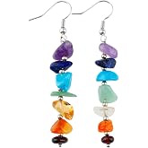 SUNYIK 7 Chakra Dangle Earrings for Women,Tumbled Stones Long Engery Earring