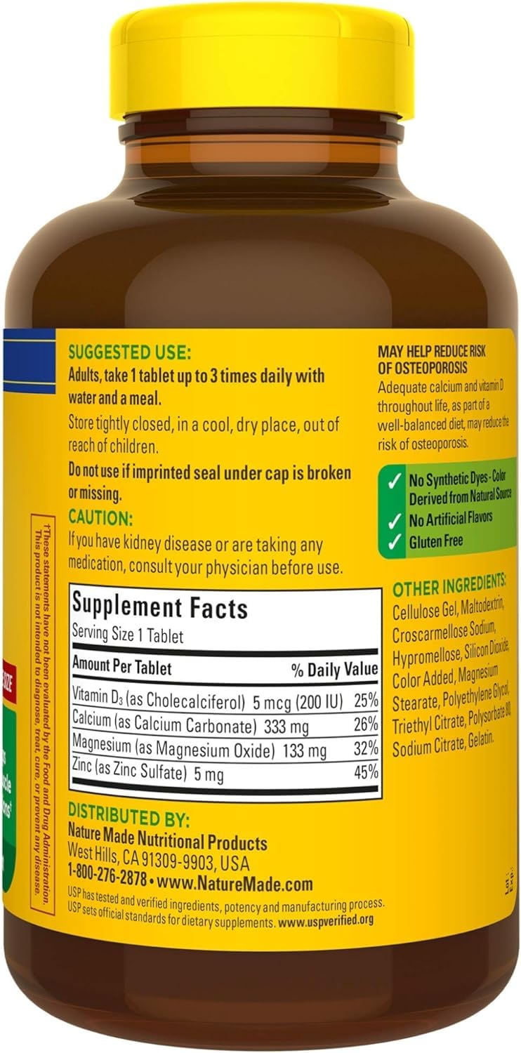 Nature Made Calcium, Magnesium & Zinc w. Vitamin D Tablets Value Size 300 Ct (3 Pack of 300)