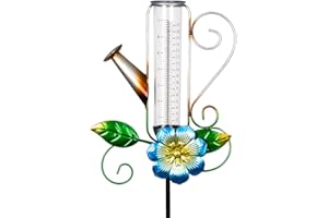 VEWOGIFT Flower Rain Gauge Outdoor, Freeze Proof Rain Gauge with 7" Plastic Tube, Kettle-Shape Metal Decorative Stake for Garden Yard, Measuring Precipitation