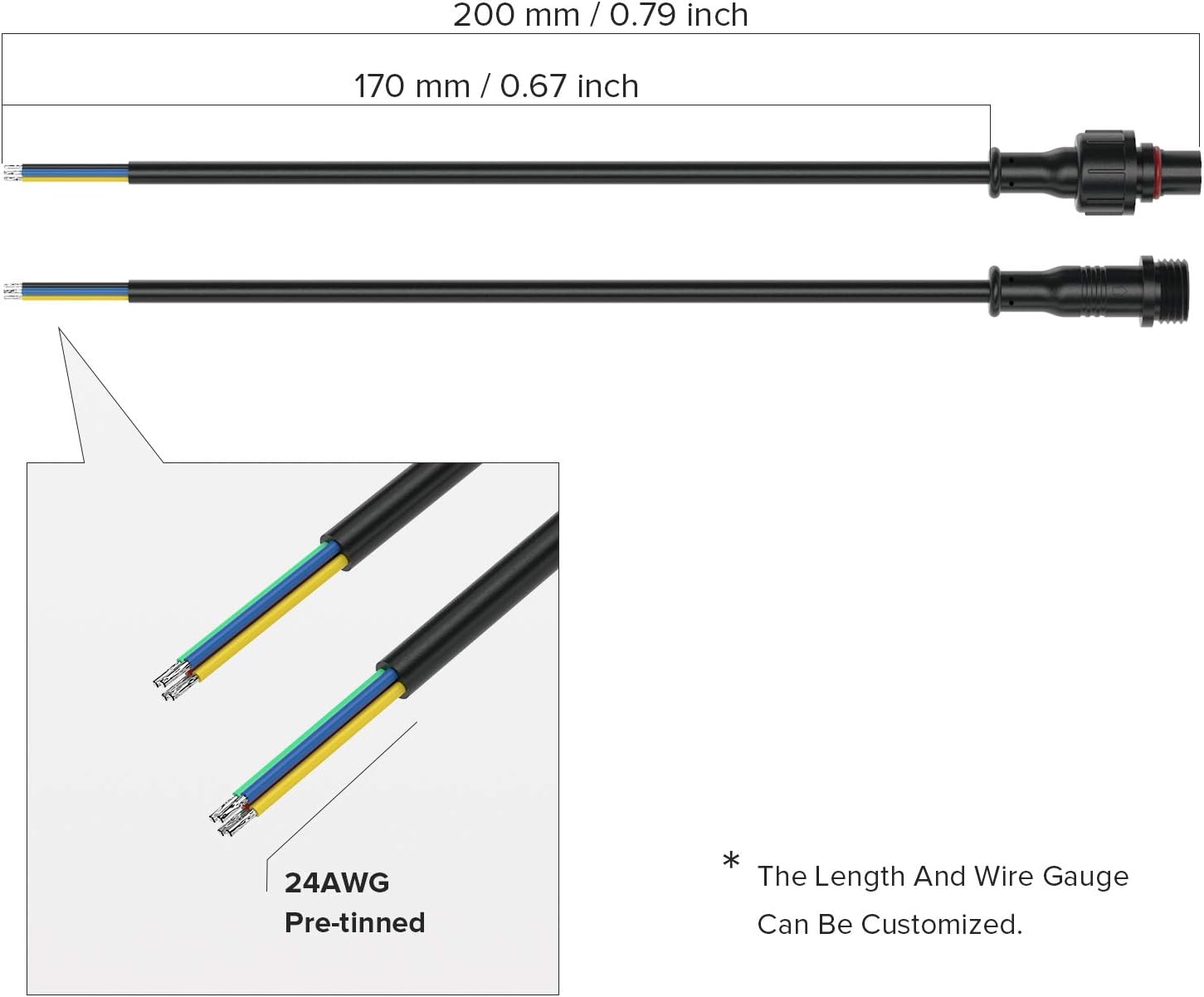 BTF-LIGHTING 4 Pin Waterproof Electrical Connector 24AWG IP65 Male Female Connector 7.87in/20cm Extension Cable for TrucBoaIndoor/Outdoor LED Strip Lights/String 15mm Nut Small Size 5 works - Image 3