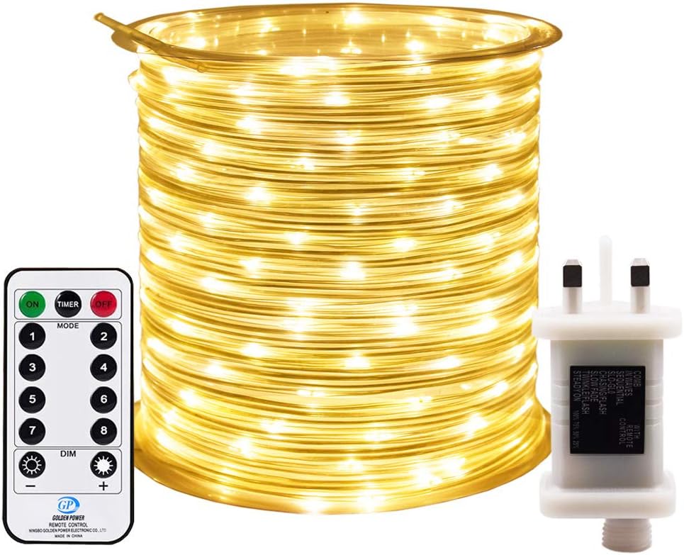 RcStarry 10M 100 LED Rope Lights, 8 Modes, Timer, Remtoe, Plug in ...
