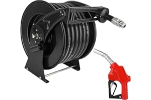 FADHOLE 1 Inch Fuel Hose Reel With Fueling Nozzle, 50 Foot Heavy Duty Diesel Retractable, 300 PSI Industrial Auto Rewind Mount for Def Fluid Tank Truck Bed Trailer Boat Cart