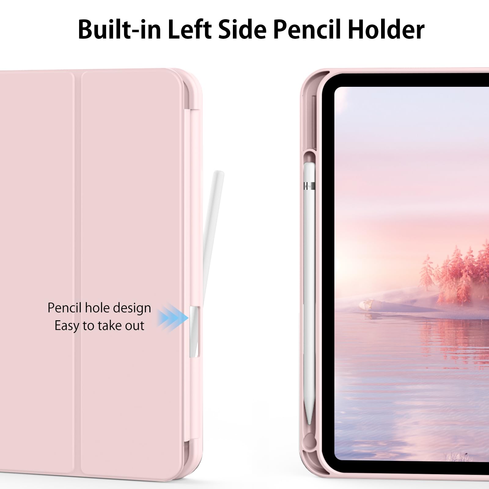 Kenke for iPad 11/10th Gen Case with Pencil Holder 11/10.9 inch 2025 A16/2022, Soft TPU Back Shell Hybrid Slim Trifold Stand Protective Cover Support Touch ID Auto Wake/Sleep (Pink)