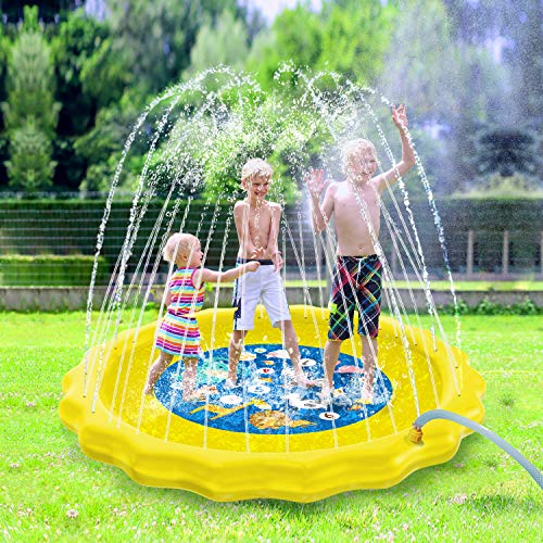 HISTOYE Outdoor Sprinkle Play Mat Summer Sprinklers for Yard Kids 63" Large Size Splash Pad for Toddler Outside Toys Fun Lawn Water Mat Toy Wading Pool for Girl Boy Babies