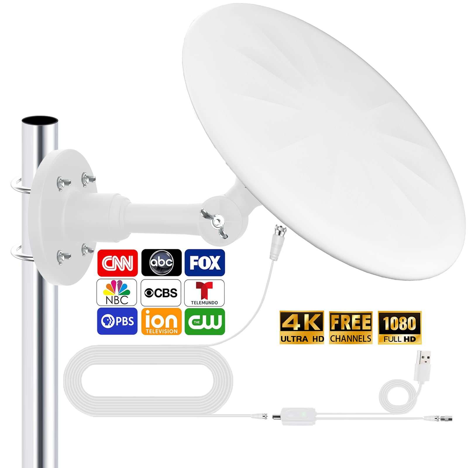 Photo 1 of Omni Directional TV Antenna Outdoor, Outdoor Antenna for Smart TV, 720° Long Range Reception Digital HD Signal, with Super Signal Booster, for Attic/Camping/RV/Boat, 2025 Latest (White, Big)