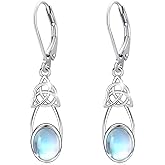 MEDWISE Celtic Oval Moonstone Earrings for Women 925 Sterling Silver Celtic Knot Trinity Teardrop Earrings Irish Jewelry for Women Ladies Wife Birthday Girrl Present