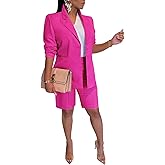 Famnbro Womens 2 Piece Blazer Outfits Lapels Open Front Suit Jacket and Bermuda Shorts Set