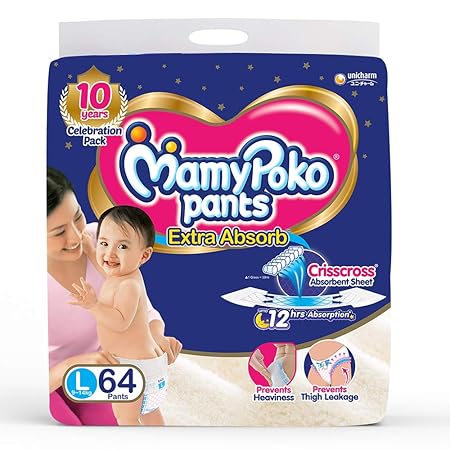 MamyPoko Pants Extra Absorb Diaper, Large (Pack of 64)