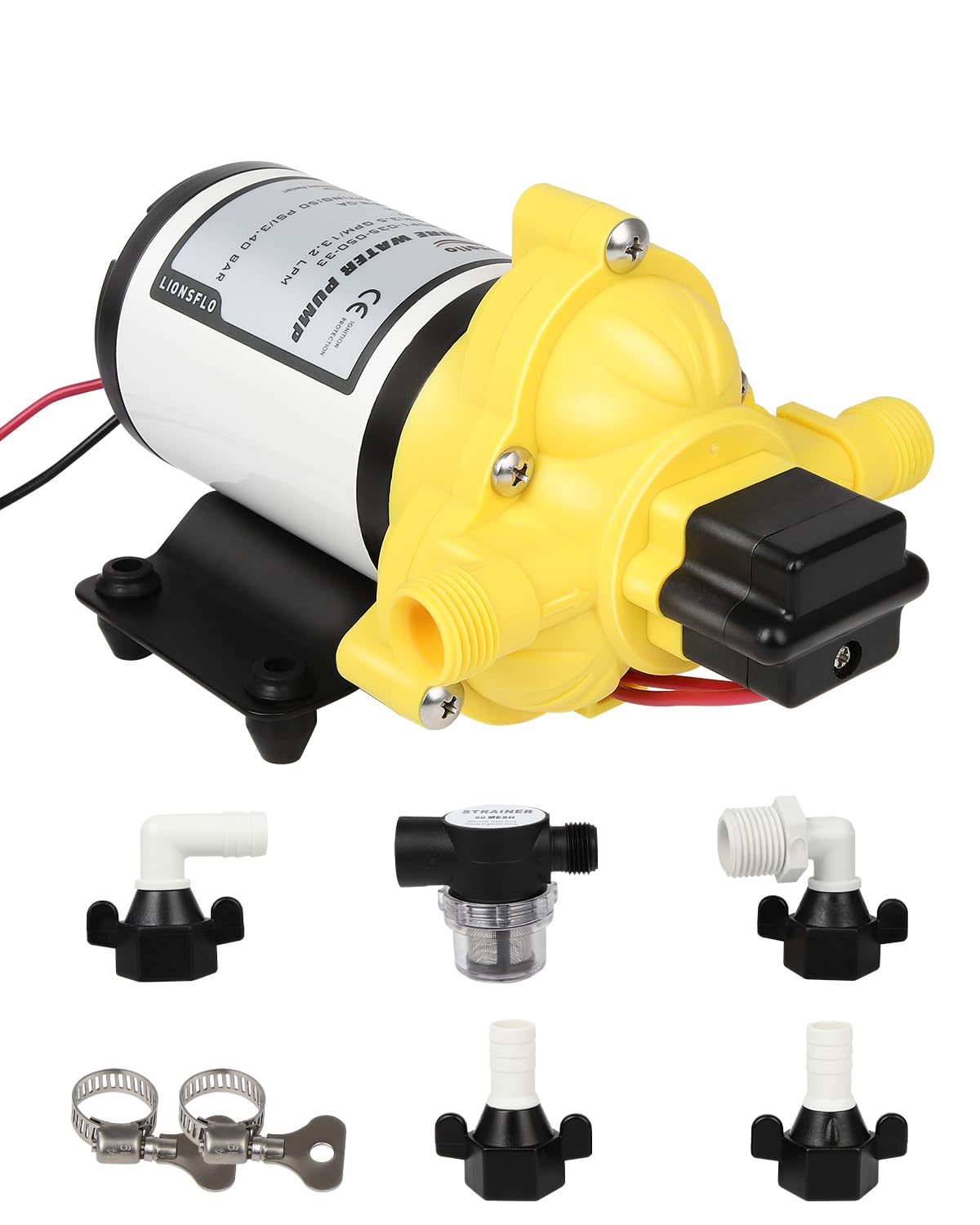 Photo 1 of 12v Water Pump for RV, 3.5 GPM, 50 PSI On Demand Self Priming Water Pump, Run Dry Safe water transfer pump with Pressure Switch and Strainer Ideal for Marine, RV, and Water Systems