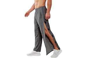 Deyeek Men's Tear Away Pants 2 Side Snap Open Bottom Sweatpants Loose Fit Casual Post Surgery Pants with Pockets