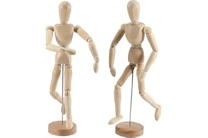 JOIKIT 2 PCS 12 Inch Wooden Artists Model, Wooden Art Mannequin Articulated Mannequin with Stand and Posable Body, Movable Wooden Manikin for Drawing The Human Figure