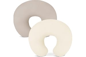 Wimist Nursing Pillow Covers 2 Pack, Muslin Nursing Cover for Breastfeeding Pillows, Comfortable for Baby Girls and Boys (Beige & Pale Yellow)